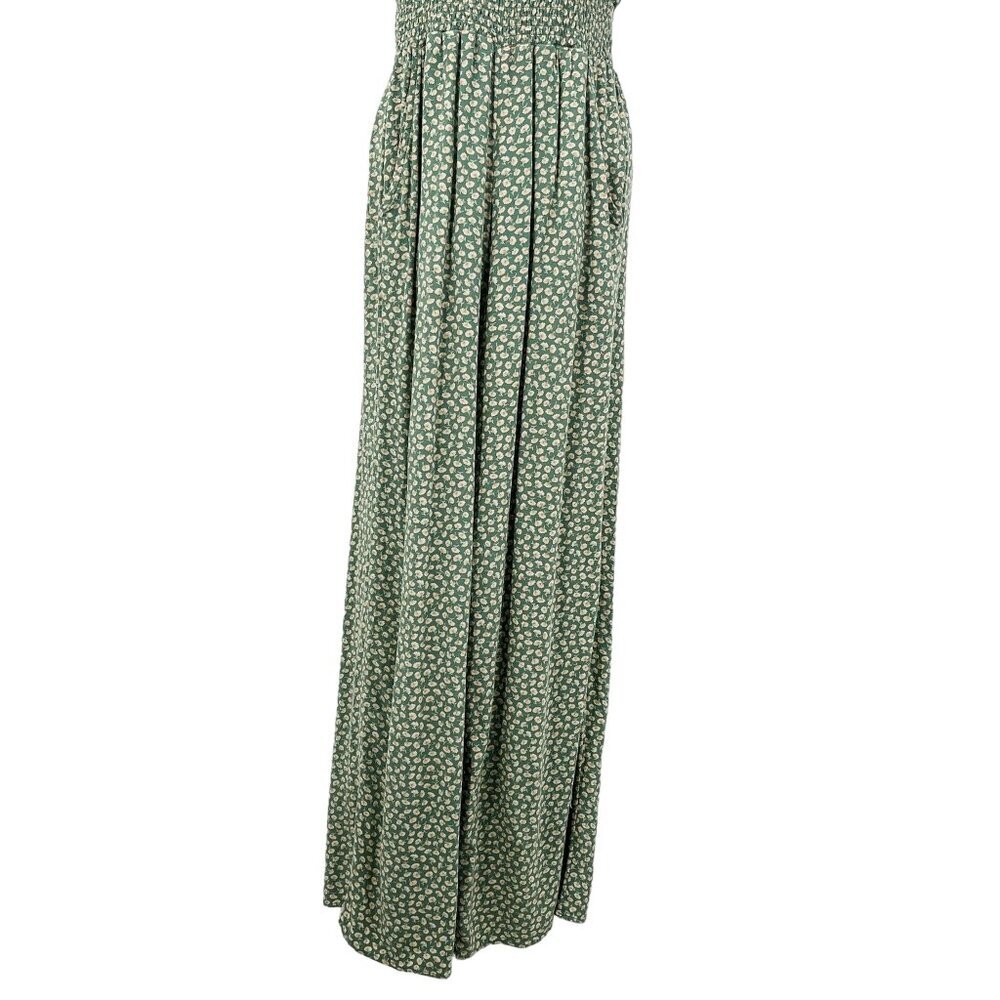 American Eagle Green Floral Smocked Tie Shoulder Sleeveless Jumpsuit Cottagecore - Picture 9 of 11